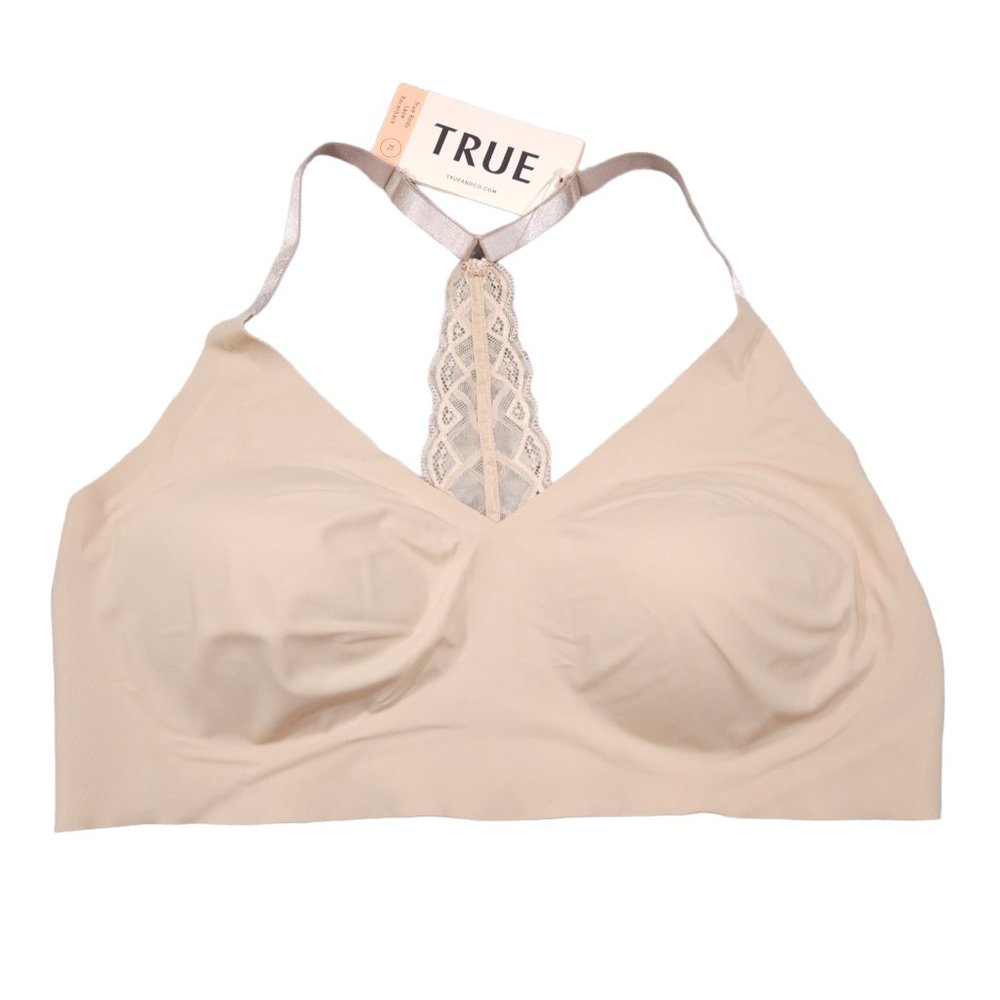 True & Co. Beige Lace Razorback Detail Bra